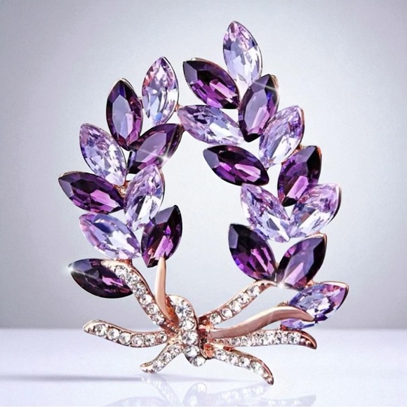 Vibrant Purple Leaf Brooch with Crystals - Picture 1 of 1
